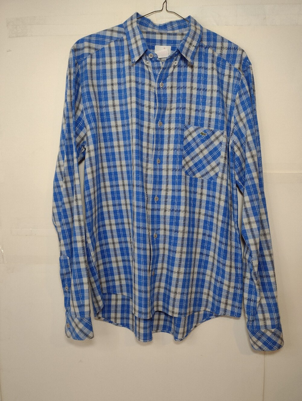 LACOSTE Men's Blue Plaid Long-Sleeve Men's Shirt (42)